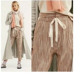 Free People Trouser Paper Bag Striped Pants Bottoms Caraway sunrise mustard sz 6